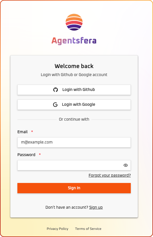 Login screen
