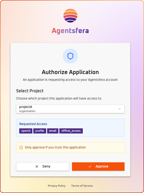 Authorization screen