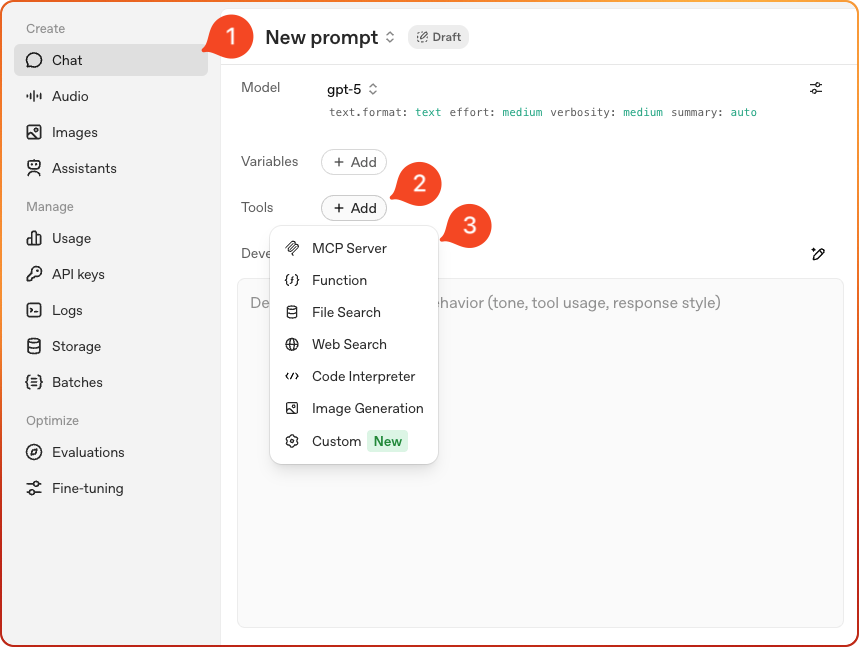 Tools → MCP Server → Add Server